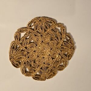 Vintage Straw Rattan Round Hot Pad Trivet Wall Accent Boho Style Floral Design